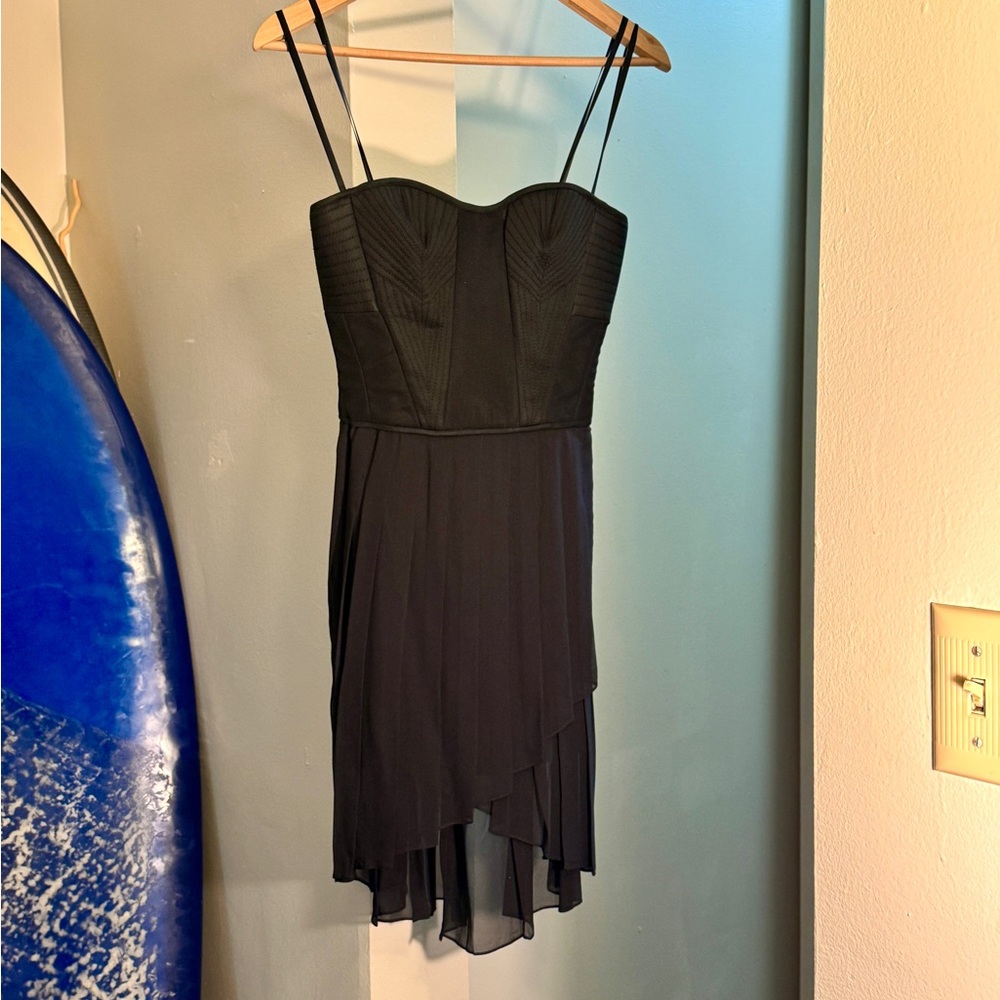 BCBGMaxAzria Black Corset top High/Low Pleated Cocktail Dress